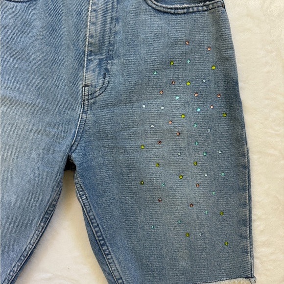 Guizio Denim Embellished Rhinestone Shorts - Picture 3 of 7